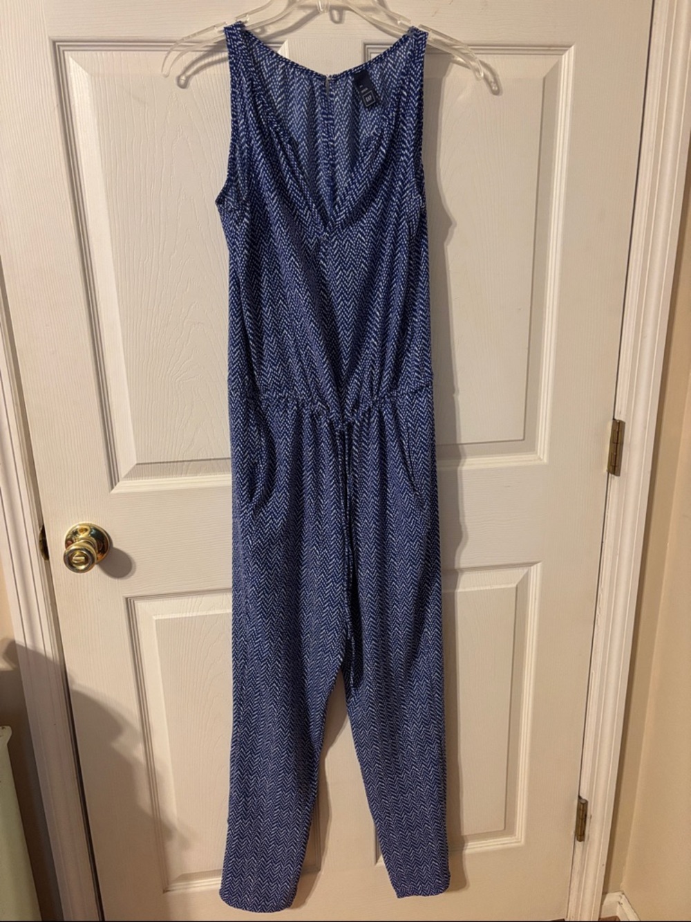 GAP Blue Chevron slim-Leg Sleeveless Jumpsuit